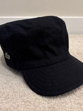 Lacoste Black Patrol Military Style Cap Hat Small Logo Japan Unisex Size 58 cm